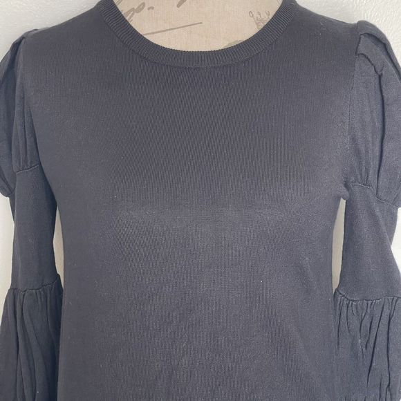 The Limited Womens Sweater Size Small Black Puff Sleeve Slim Stretch Ribbed - Picture 3 of 12